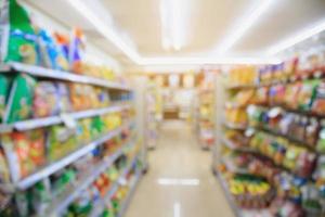 Supermarket Aisle and Shelves in blur background photo