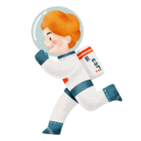 Astronaut characters in outer space suit watercolor png