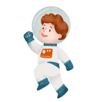 Astronaut characters in outer space suit watercolor png