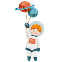 Astronaut characters in outer space suit watercolor png