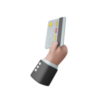 renderização 3D segurando cartão de pagamento de débito isolado útil para comércio eletrônico ou design on-line de negócios png
