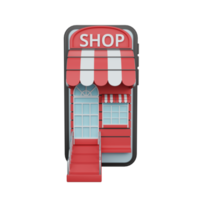 Representación 3d de compras en línea en un teléfono inteligente aislado útil para el comercio electrónico o el diseño de negocios en línea png