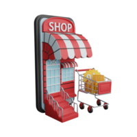 rendu 3d shopping en ligne sur smartphone isolé utile pour le commerce électronique ou la conception en ligne d'entreprise png