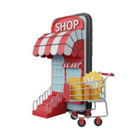 3d rendering shopping online su smartphone isolato utile per l'e-commerce o il business online design png