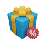 3d rendering gift box with discount isolated useful for ecommerce or business online design png
