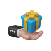 Boîte-cadeau de prise de main de rendu 3d isolée utile pour le commerce électronique ou la conception en ligne d'entreprise png