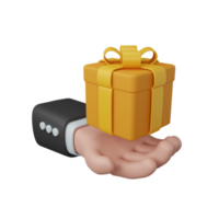 Rendering 3d confezione regalo con tenuta in mano isolata utile per l'e-commerce o il design online aziendale png