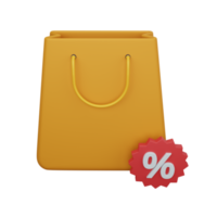 3d rendering shopping bag with discount isolated useful for ecommerce or business online design png