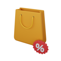 3d rendering shopping bag with discount isolated useful for ecommerce or business online design png