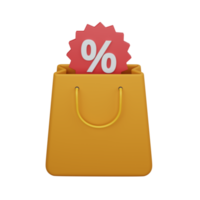 3d rendering shopping bag with discount isolated useful for ecommerce or business online design png