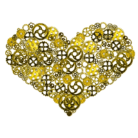 heart symbol brass cog wheels on isolated background png