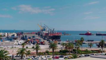 Container ship in Sousse port, business logistic import video