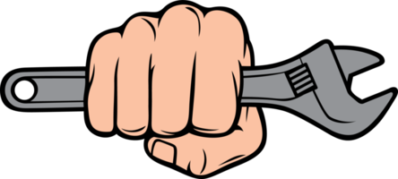 Fist holding adjustable wrench color png illustration