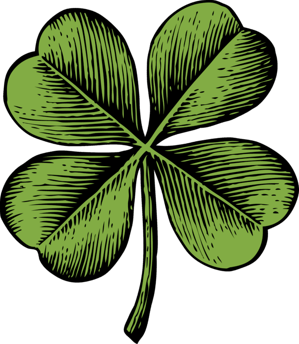 clover with four leaf - vintage engraved png illustration