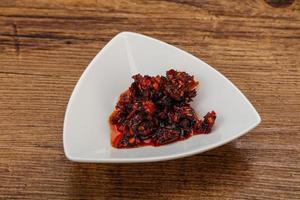 Fried chili pepper sauce with oil photo