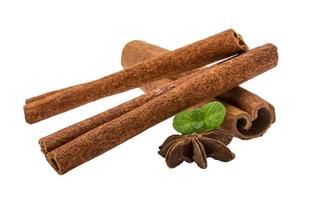 Cinnamon with mint leaf and star-anise photo