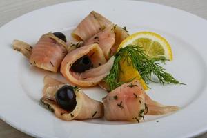 Salted salmon with olive photo