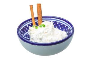 Cottage cheese in dish photo