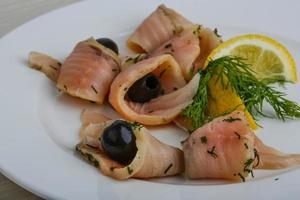Salted salmon with olive photo