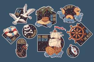 Hand drawn sea journey stickers Vector. Isolated objects for your design. vector