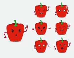 Collection of peppers cartoon character design icon. Happy, angry and sad different expression of peppers vector design.