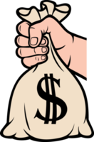 mano che tiene la borsa dei soldi con il simbolo del dollaro png