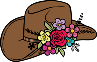 Cowboy Hat with Flowers Color Png Illustration