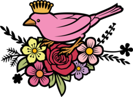 Bird in flowers with crown color png illustration - sparrow