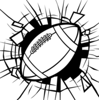 Smashing American football ball black and white. Png illustration.