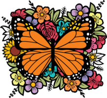 Butterfly and flowers color png illustration