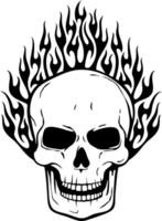 Burning Human Skull Black and White. Png illustration.