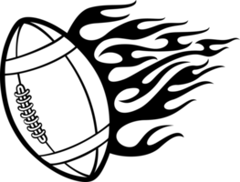 rugby fiammeggiante - pallone da football americano in bianco e nero. illustrazione png. png
