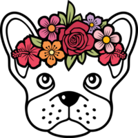 Floral French Bulldog color png illustration