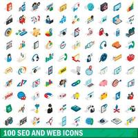 100 seo and web icons set, isometric 3d style vector