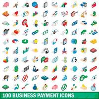 100 iconos de pago empresarial establecidos, estilo 3d isométrico vector