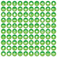100 tea time food icons set green circle vector