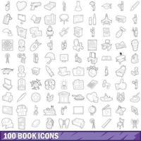 100 book icons set, outline style vector