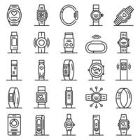 conjunto de iconos de pulsera de fitness, estilo de esquema vector