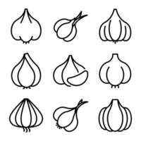 Garlic icons set, outline style vector