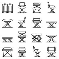 Folding furniture icons set, outline style vector