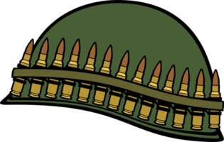Army helmet with ammo belt color png illustration