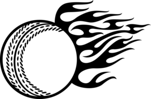illustrazione png in bianco e nero della palla da cricket fiammeggiante