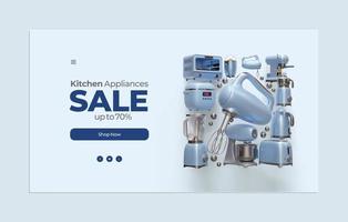 Kitchen Sale Web Page Template With Hand Mixer 3D Illustration