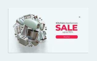 Kitchen Landing Page Template With Stand Mixer 3D Render Illustration vector