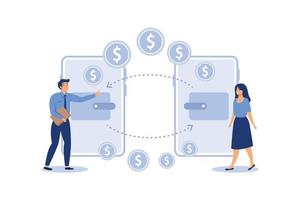 transacciones financieras, transacciones de pago que no son en efectivo. pos-terminal y sistemas de pago, moneda, monedas, sistema de pago nfc - vector plano, transferencia de dinero