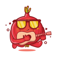 mascota de personaje de cebolla roja fresca tocando guitarra dibujos animados aislados en diseño de estilo plano. gran recurso para icono, símbolo, logotipo, pegatina, pancarta. png