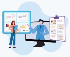 seo optimization vector illustration with worker, laptop, computer and infographic images