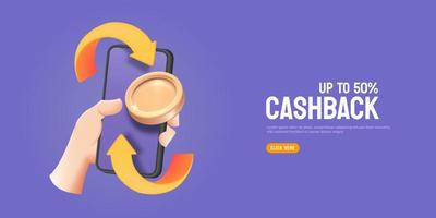 Online cash back or money refund  with hand holding mobile smartphone concept