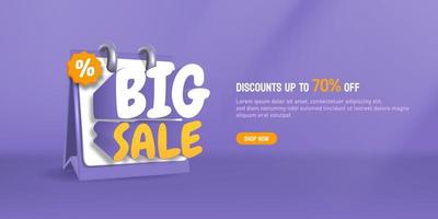Big Sale concept 3d Calendar with 70 percent off vector