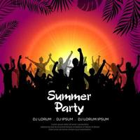 Summer time party design background with happy youth silhouette vector. Summer party flyer template vector